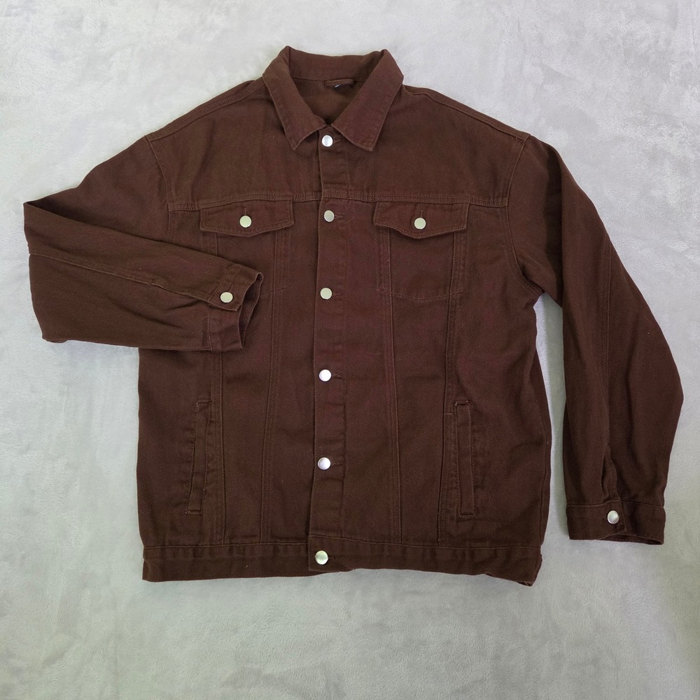 Brown Denim Trucker Jacket Mens Large Workwear Gorpcore Cotton Shacket Layering